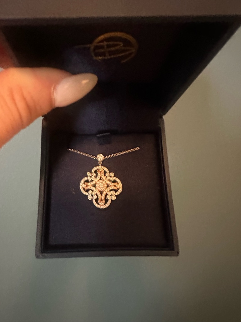 Gabriel & Co. White and Rose Gold Diamond Pendant Necklace 0.64 CTW - Picture 5 of 8